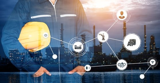 Engineering technology and industry 4.0 smart factory concept with icon graphic showing automation system by using robots and automated machinery controlled via internet network .
