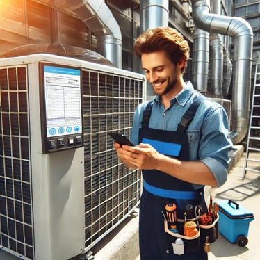 Modern HVAC technician using a mobile app